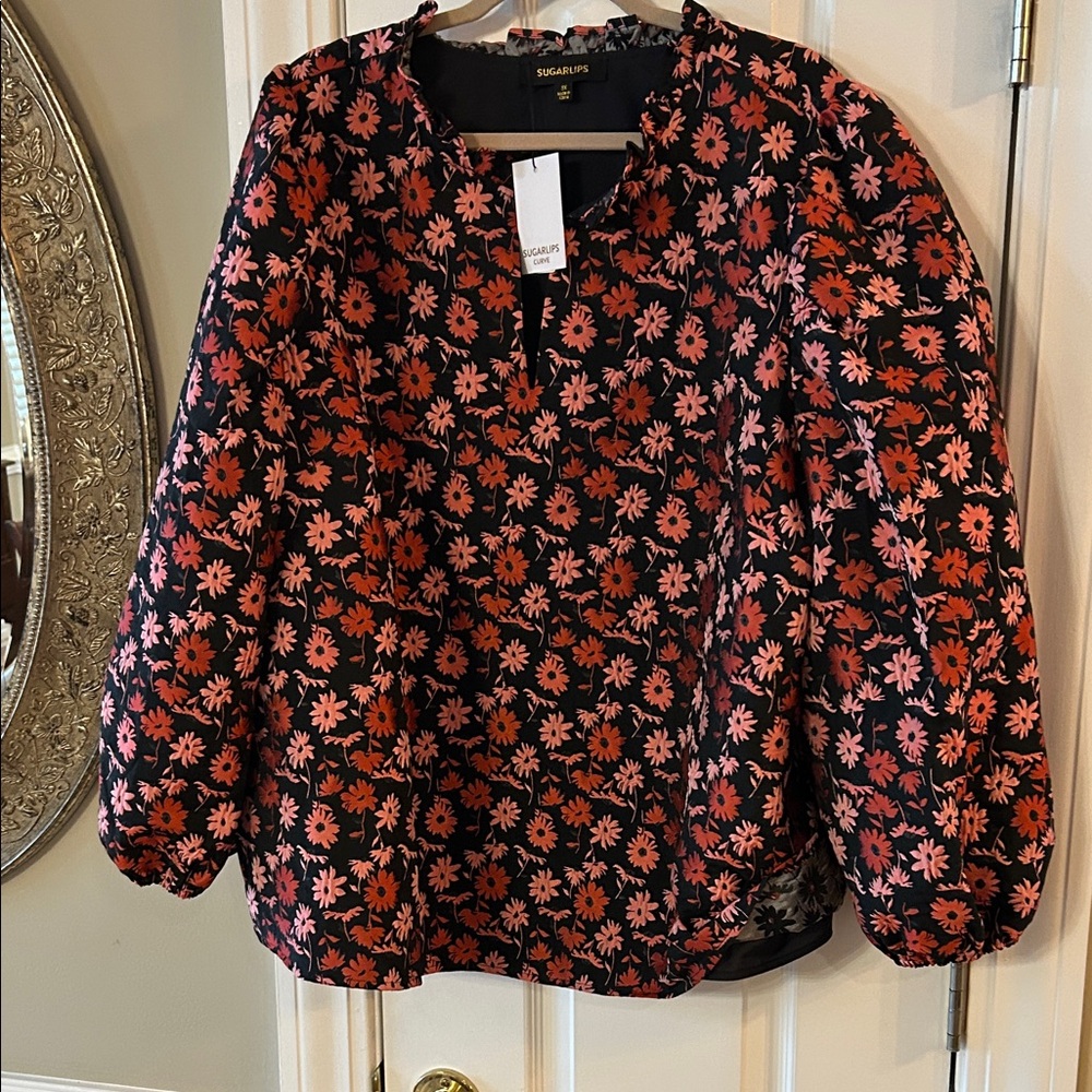 Sugarlips Black and orange floral blouse